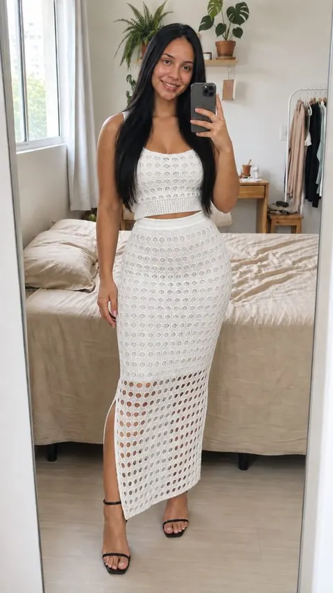 Conjunto de tricô saia longa e cropped - foto 1