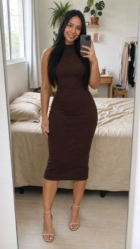 Vestido midi canelado gola alta - foto 1