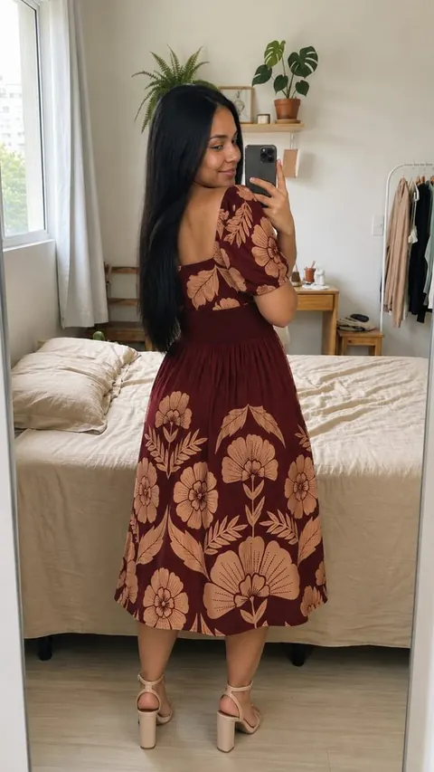 Vestido midi floral com manga bufante - foto 2