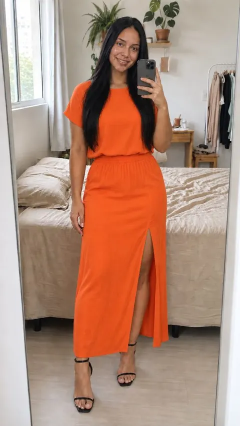 Conjunto saia longa com fenda e blusa - foto 1
